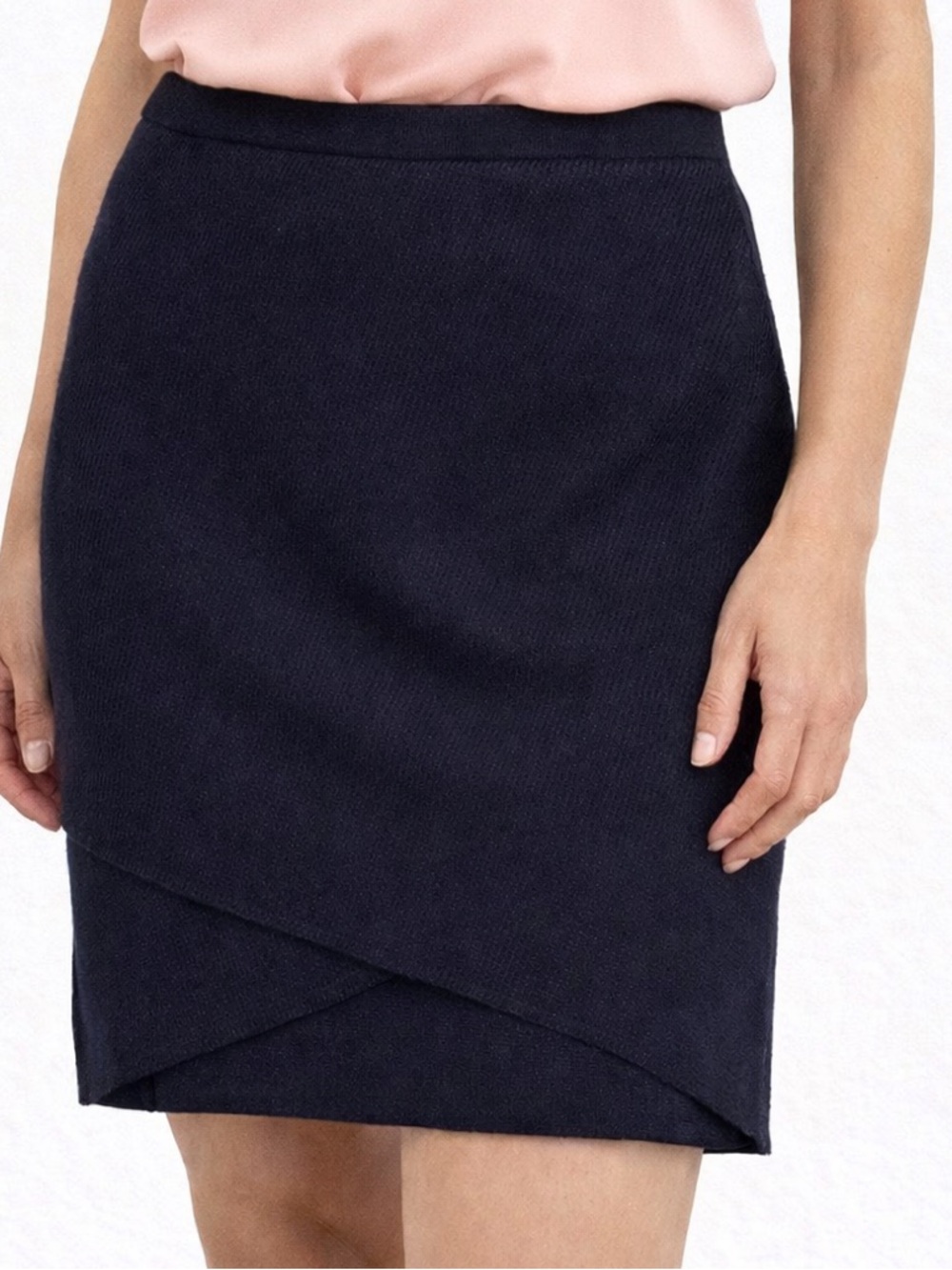 W By Worth Navy Rib Knit Skirt Crossover Hem NWT Size L
